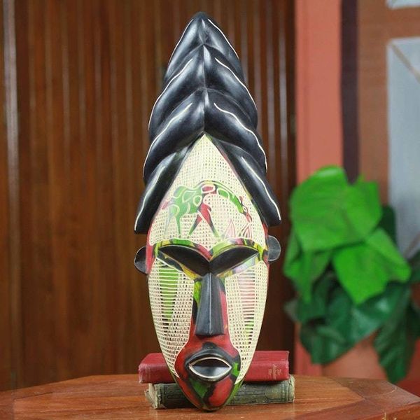 Alternate image for Giraffe Themed Hand Carved African Mask from Ghana Cheerful Giraffe