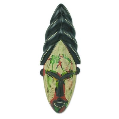 Alternate image for Giraffe Themed Hand Carved African Mask from Ghana Cheerful Giraffe