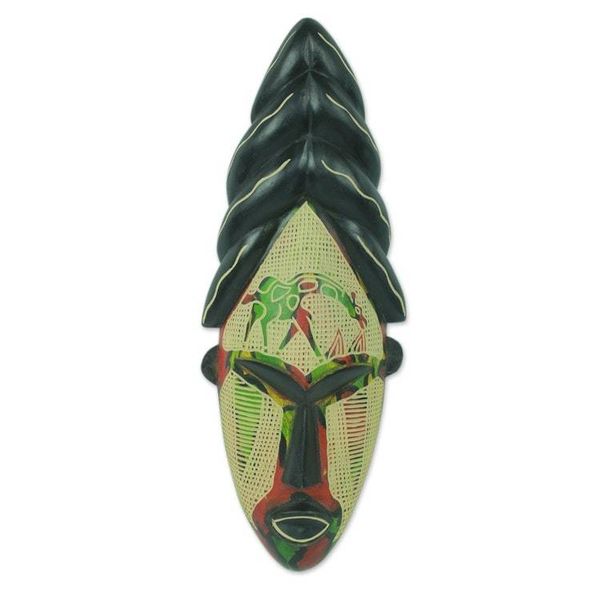 Alternate image for Giraffe Themed Hand Carved African Mask from Ghana Cheerful Giraffe