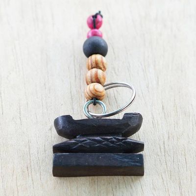 Alternate image for Ebony Bench Keychain with Wood Beads  Stainless Steel Ring Bench