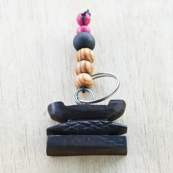 Alternate image for Ebony Bench Keychain with Wood Beads  Stainless Steel Ring Bench