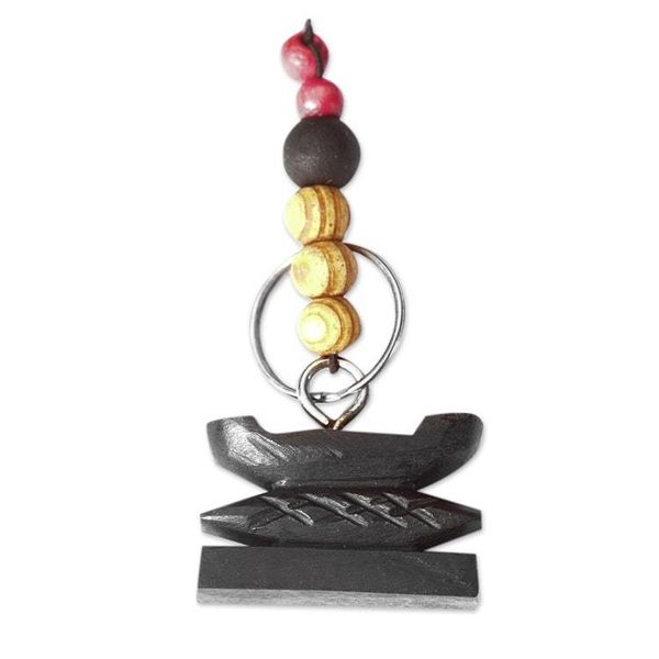 Alternate image for Ebony Bench Keychain with Wood Beads  Stainless Steel Ring Bench