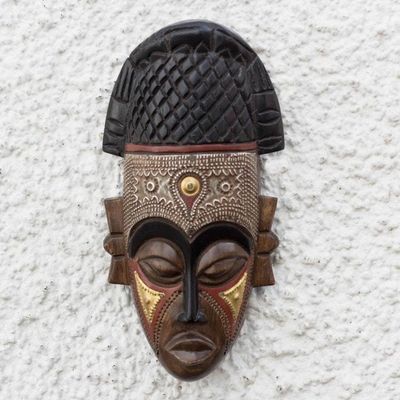 Alternate image for Handcrafted African Wood Mask with Brass and Aluminum Lovely Crown