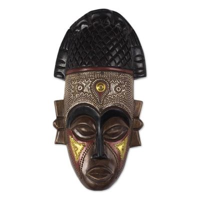 Alternate image for Handcrafted African Wood Mask with Brass and Aluminum Lovely Crown