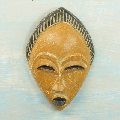 Alternate image for Orange and Black Hand Carved Sese Wood Adesewa Mask Orange Adesewa