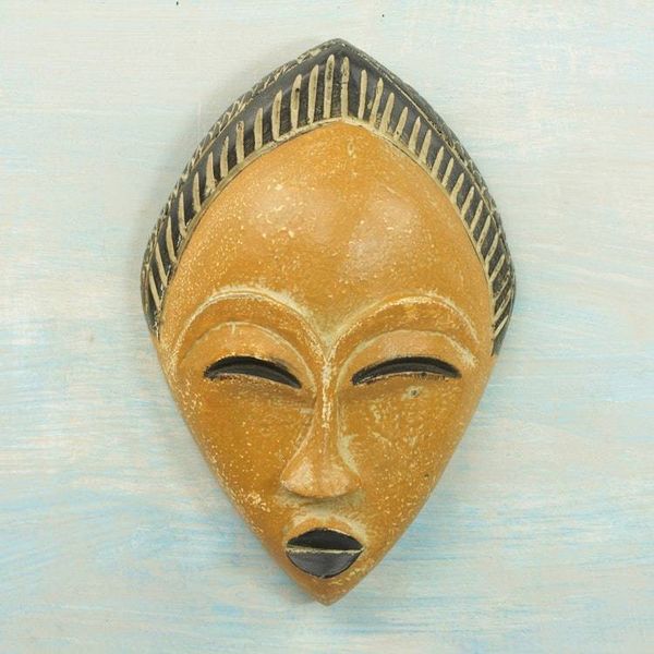Alternate image for Orange and Black Hand Carved Sese Wood Adesewa Mask Orange Adesewa