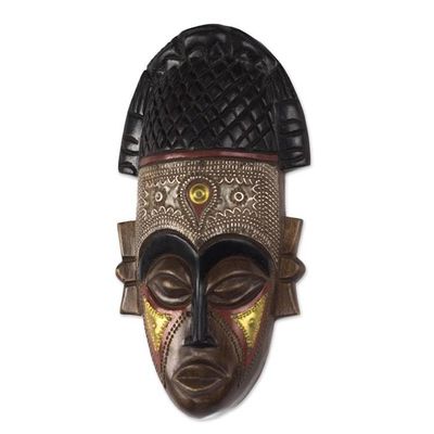 Alternate image for Handcrafted African Wood Mask with Brass and Aluminum Lovely Crown