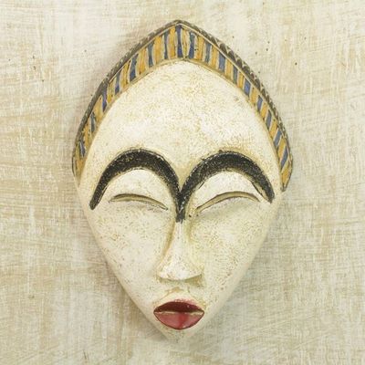 Alternate image for Artisan Hand Carved Sese Wood White Adesewa Beauty Mask White Adesewa