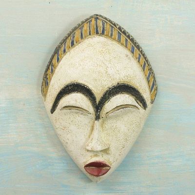 Alternate image for Artisan Hand Carved Sese Wood White Adesewa Beauty Mask White Adesewa