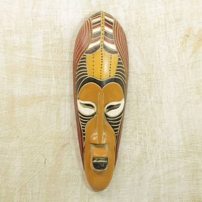 Alternate image for Hand Carved Rubberwood Yellow Akoni Warrior Mask from Ghana Yellow Akoni