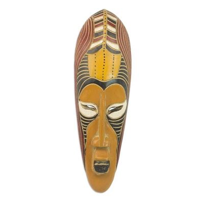 Alternate image for Hand Carved Rubberwood Yellow Akoni Warrior Mask from Ghana Yellow Akoni