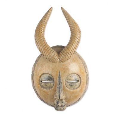Alternate image for Yellow Sese Wood African Mask with Horns from Ghana Yellow Gazelle