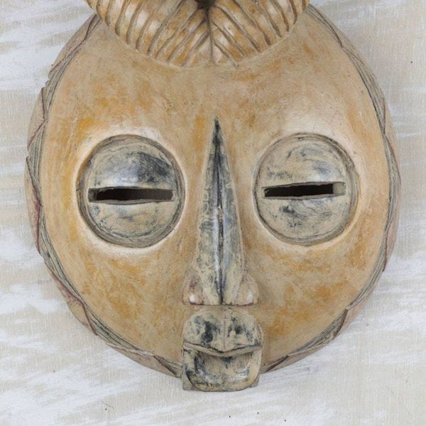Alternate image for Yellow Sese Wood African Mask with Horns from Ghana Yellow Gazelle