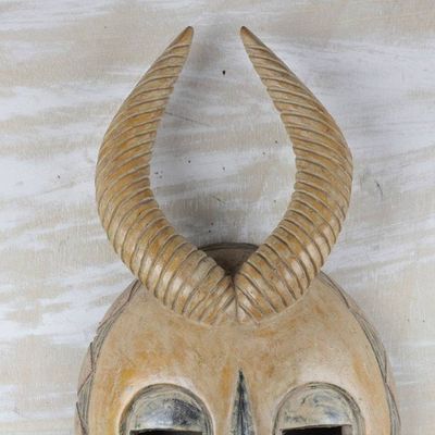 Alternate image for Yellow Sese Wood African Mask with Horns from Ghana Yellow Gazelle