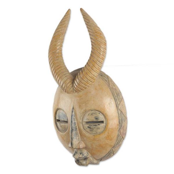 Alternate image for Yellow Sese Wood African Mask with Horns from Ghana Yellow Gazelle