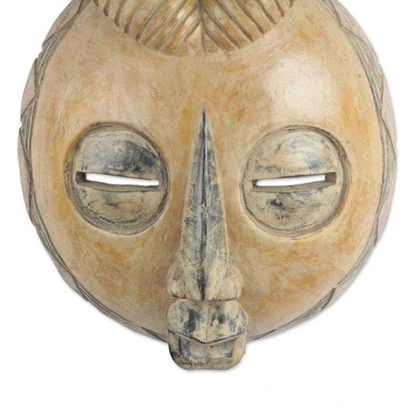 Alternate image for Yellow Sese Wood African Mask with Horns from Ghana Yellow Gazelle