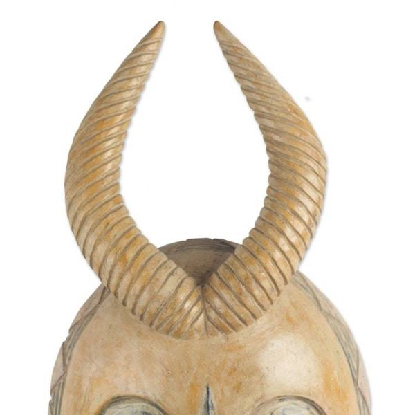 Alternate image for Yellow Sese Wood African Mask with Horns from Ghana Yellow Gazelle
