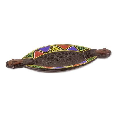 Alternate image for Colorful African Beaded Wood Decorative Tray Cape Coast Waves