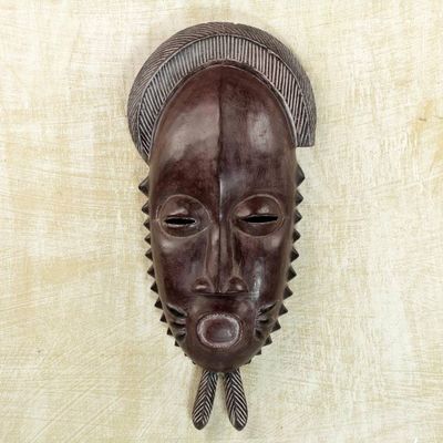 Alternate image for Handcrafted Sese Wood Baule-Style African Mask from Ghana Tribal Baule