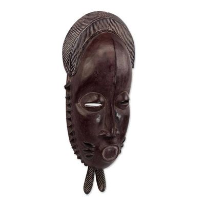 Alternate image for Handcrafted Sese Wood Baule-Style African Mask from Ghana Tribal Baule