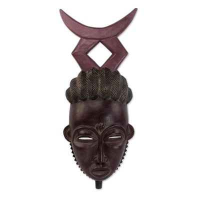 Alternate image for Elaborate Sese Wood Baule-Style African Mask from Ghana Baule Crescent