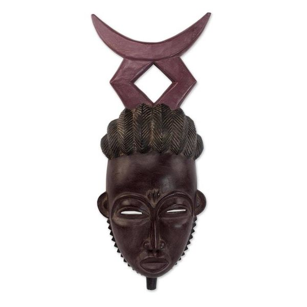 Alternate image for Elaborate Sese Wood Baule-Style African Mask from Ghana Baule Crescent