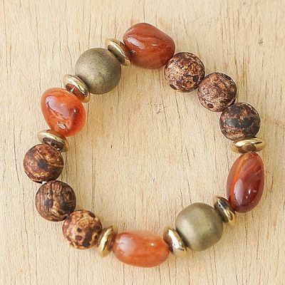Alternate image for Recycled Glass and Natural Agate Beaded Stretch Bracelet Gorgeous Fire