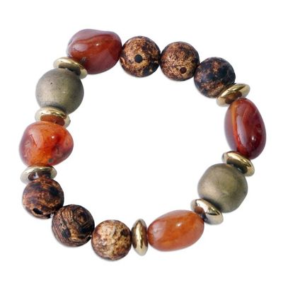 Alternate image for Recycled Glass and Natural Agate Beaded Stretch Bracelet Gorgeous Fire