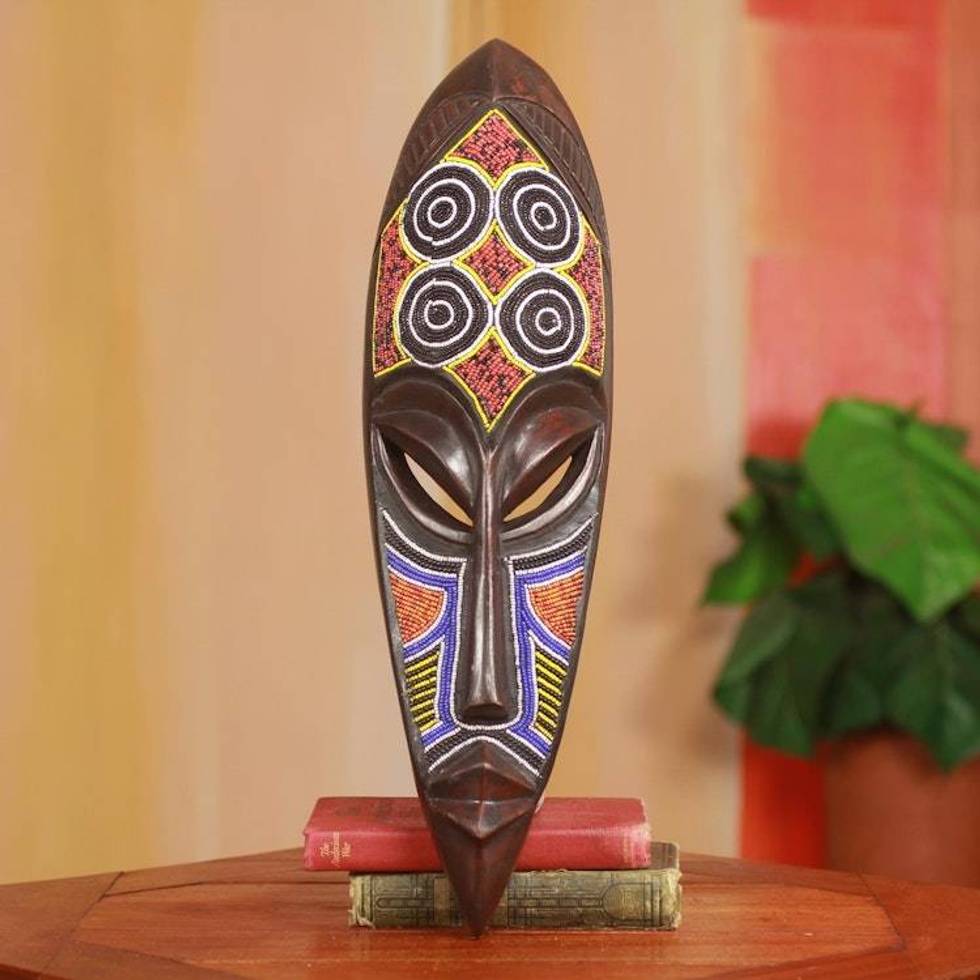Handcrafted Beaded Authentic African Mask 'Ga Chief'