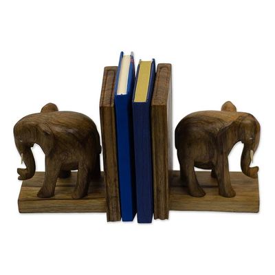 Alternate image for Hand Carved Wood Bookends African Elephants