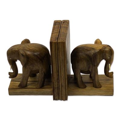 Alternate image for Hand Carved Wood Bookends African Elephants
