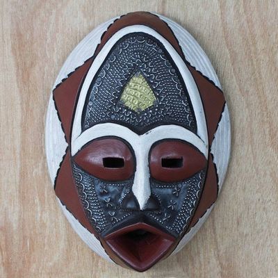 Alternate image for African Sese Wood Mask in White Red and Black from Ghana Noble Lover