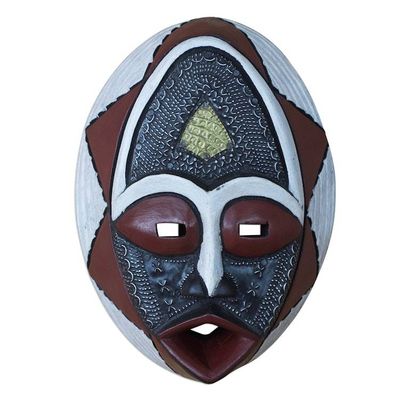 Alternate image for African Sese Wood Mask in White Red and Black from Ghana Noble Lover