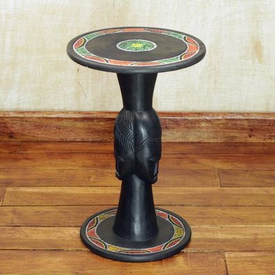 Alternate image for Handcrafted Sese Wood Accent Table with Recycled Beads Three Faces