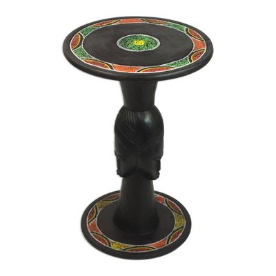 Alternate image for Handcrafted Sese Wood Accent Table with Recycled Beads Three Faces