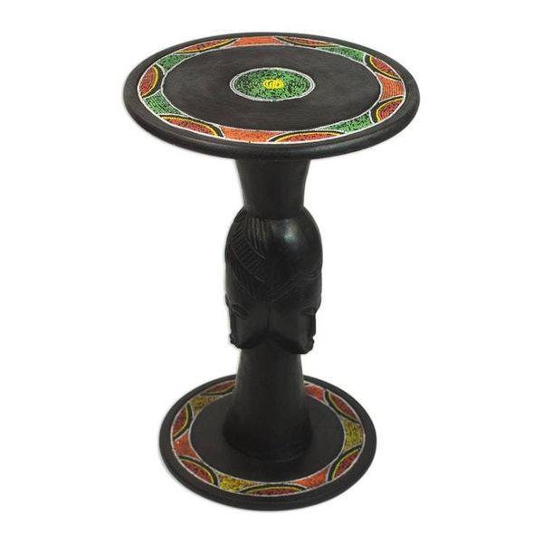 Alternate image for Handcrafted Sese Wood Accent Table with Recycled Beads Three Faces