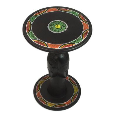 Alternate image for Handcrafted Sese Wood Accent Table with Recycled Beads Three Faces
