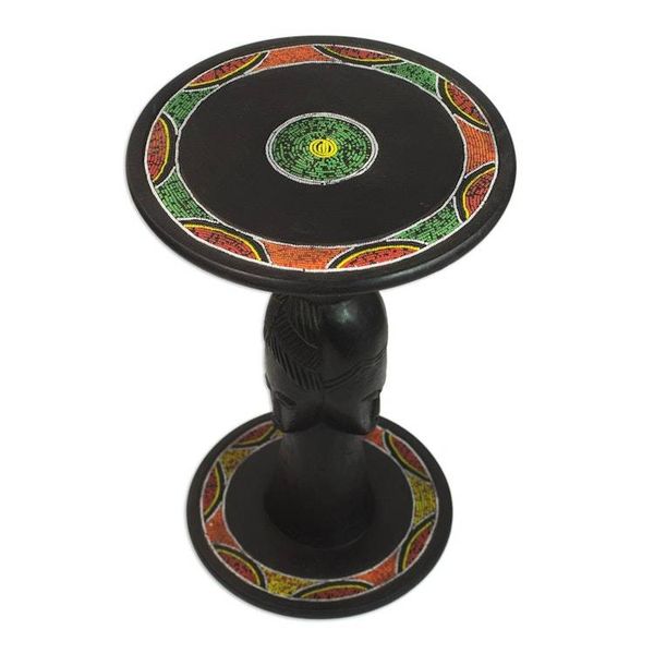 Alternate image for Handcrafted Sese Wood Accent Table with Recycled Beads Three Faces