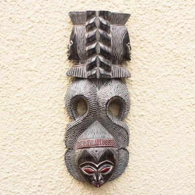 Alternate image for Hand Carved Distressed Wood African Mask Precious Queen