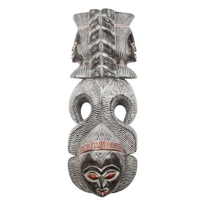 Alternate image for Hand Carved Distressed Wood African Mask Precious Queen
