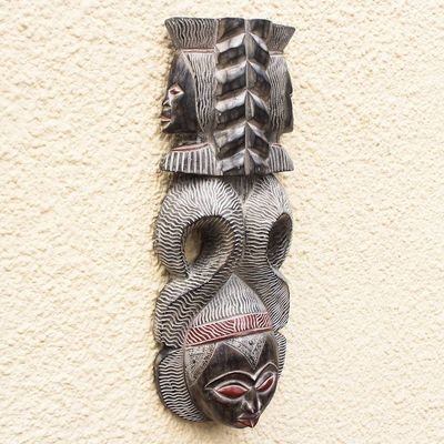 Alternate image for Hand Carved Distressed Wood African Mask Precious Queen