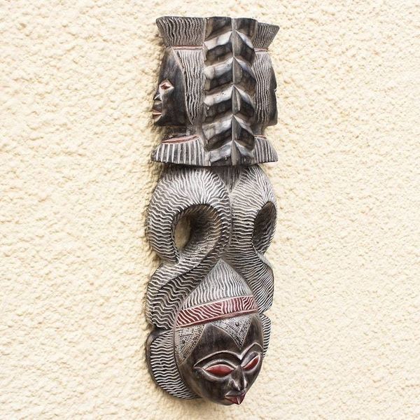 Alternate image for Hand Carved Distressed Wood African Mask Precious Queen