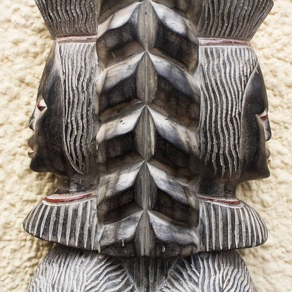 Alternate image for Hand Carved Distressed Wood African Mask Precious Queen