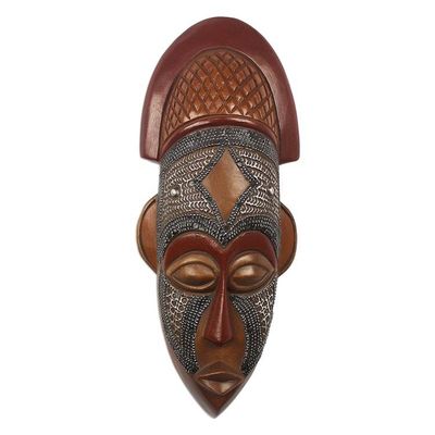Alternate image for West African Wood Mask Ofuntum Wood with Aluminum Accent My Protector