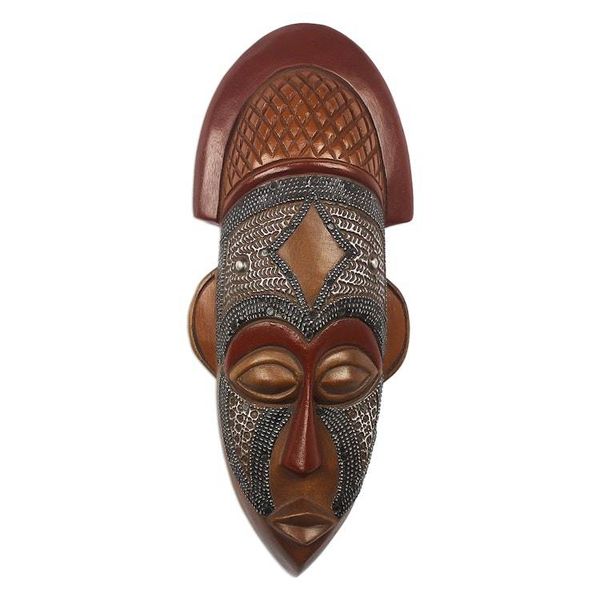 Alternate image for West African Wood Mask Ofuntum Wood with Aluminum Accent My Protector