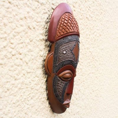 Alternate image for West African Wood Mask Ofuntum Wood with Aluminum Accent My Protector