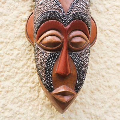 Alternate image for West African Wood Mask Ofuntum Wood with Aluminum Accent My Protector