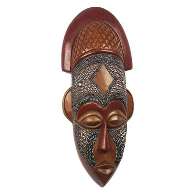 Alternate image for West African Wood Mask Ofuntum Wood with Aluminum Accent My Protector
