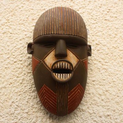 Alternate image for Hand-Carved African Wood Mask with Pointy Teeth from Ghana Luena