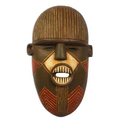 Alternate image for Hand-Carved African Wood Mask with Pointy Teeth from Ghana Luena